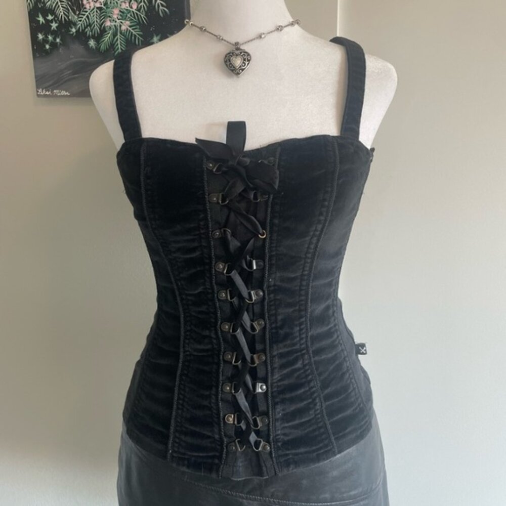 black velvet whimsygoth vintage y2k lace up corset top